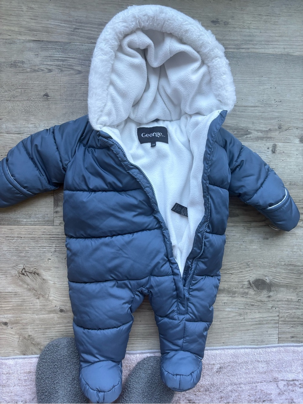 George Blue Quilted Hooded Baby Footed One-Piece